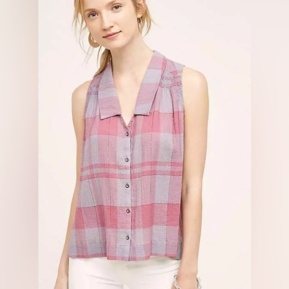 Holding Horses | Anthropologie - Plaid Button Down Sleeveless Top
